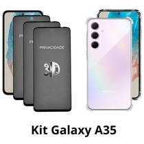 Kit 3UN Película 3D Privacidade + 1x Capa Transparente para Samsung Galaxy A35