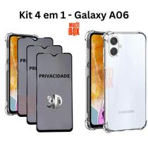 Kit 3UN Película 3D Privacidade + Capa Transparente para Samsung Galaxy A06