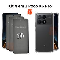 Kit 3UN Película 3D Privacidade + Capa Transparente para Xiaomi Poco X6 Pro