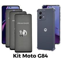 Kit 3UN Película 3D Privacidade de Vidro + 1UN Capa Transparente para Motorola Moto G84