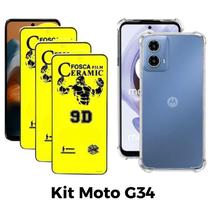 Kit 3UN Película Cerâmica Fosca + Capa Transparente para Motorola Moto G34