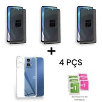 Kit 3UN Película Fosca Privacidade Para Motorola Moto G04 + 1UN Capa Transparente Anti Impactos