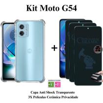 Kit 3UN Película Privacidade Fosca de Cerâmica + Capa Transparente para Motorola Moto G54 5G