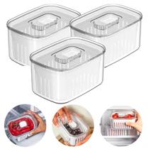 Kit 3un Pote Organizador de Geladeira Ideal Para Porções Dieta Frutas 650ml Com Tampa e Cesto de Drenagem Interno - OU
