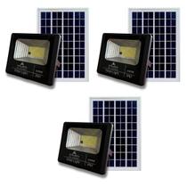 Kit 3un Refletor Solar 100W Holofote Controle Placa Solar Prova Dágua