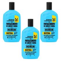 Kit 3un Shampoo Homem Gota Dourada Antiqueda 2x1 Biotina
