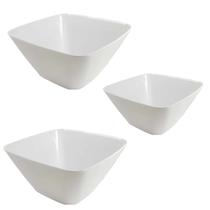 Kit 3un Tigela bowl quadrado melamina branco salada petiscos Kit 3un Tigela bowl quadrado melamina branco salada petiscos