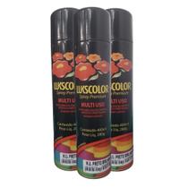 Kit 3un Tinta Spray Multiuso Preto Brilhante 400ml Lukscolor