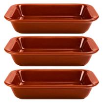 Kit 3un Travessas Refratárias Cerâmicas Retangulares Assadeira Multiuso para Servir Forno 1850ml