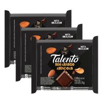 Kit 3X 25g Chocolate Garoto Talento Meio Amargo Amêndoas