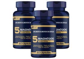 KIT 3x 5 Magnésios (Quelato,Malato,Taurato,Citrato,Óxido) 500mg 60 cápsulas