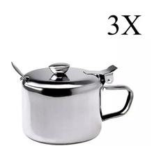 Kit 3x Açucareiro Inox com Tampa e Colher 250ml Dia a Dia