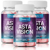 Kit 3x Asta Vision Suplemento Alimentar com Luteína Zeaxantina Astaxantina e Vitamina A 60 Comprimidos Mastigáveis Sabor Morango 1.000 Mg
