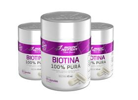 Kit 3x Biotina 100 pura 45mcg 60 cápsulas Body Action Kit 3x Biotina 100 pura 45mcg 60 cápsulas Body Action