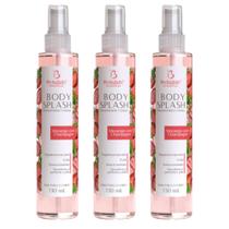 Kit 3x Body Splash Desodorante Colônia Morango com Champagne 130ml