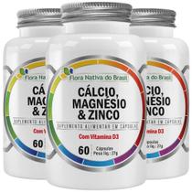 KIT 3X Cálcio, Magnésio, Zinco e Vit D3 60 Cápsulas - Flora Nativa