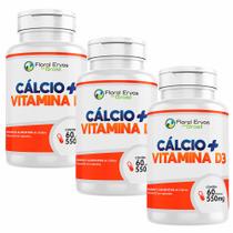 Kit 3x Cálcio + Vitamina D3 - (60 cápsulas cada) - Floral Ervas do Brasil