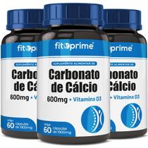 Kit 3x Carbonato De Cálcio 600 + Vitamina D3 Fitoprime 60 Cápsulas