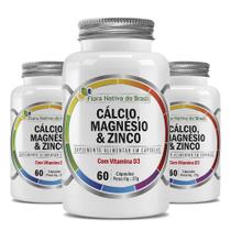 Kit 3x CMZ (Calcio, Magnesio, Zinco e D3) 60 Capsulas Cada - Flora Nativa