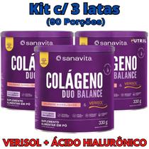 Kit 3X Colágeno Duo Balance Sanavita ( Hidrolisado + Verisol e Ácido Hialurônico ) - Pele e corpo