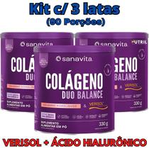 Kit 3X Colágeno Duo Balance Sanavita ( Hidrolisado + Verisol e Ácido Hialurônico ) - Pele e corpo