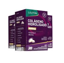 Kit 3x Colágeno Hidrolisado com Vitamina C e Biotina 1000mg 60 cápsulas Lauton
