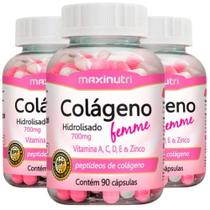 KIT 3X Colágeno Hidrolisado Femme + Vitaminas A, C, D, E e Zinco 90 cápsulas - Maxinutri