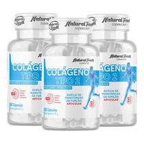 Kit 3x Colágeno Tipo 2 Natural Foods com Vitaminas C E e D3 Zero Lactose Glúten e Açúcar 60 Cápsulas