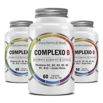 Kit 3x Complexo B (Vitamina B1, B2, B3, B5, B6, B7, B12 + Ácido Fólico) 60 Cápsulas Cada - Flora Nativa