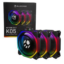 Kit 3x Coolers Fans 120mm Preto RGB para PC Gamer 3,4W 1200 RPM 39 CFM - BlueCase