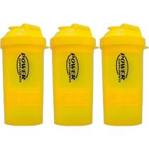 Kit 3X Coqueteleira 2 Doses e porta cápsulas 400ml - Amarela - Power Supplements Kit 3X Coqueteleira 2 Doses e porta cápsulas 400ml - Amarela - Power Supplements