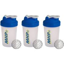 Kit 3X Coqueteleira Bottle Shaker - 400ml Tampa Azul - MHP Kit 3X Coqueteleira Bottle Shaker - 400ml Tampa Azul - MHP