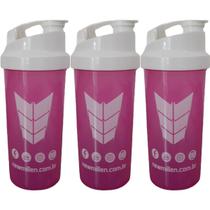 Kit 3X Coqueteleira Feminina - 600ml Rosa e Branco - New Millen