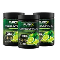 Kit 3x Creatina De Sabor Monohidratada Limão Furyx