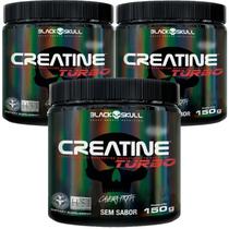 Kit 3X Creatina Monohidratada Creatine Turbo Black Skull 150g Energia Força Ganho de Massa Muscular