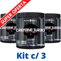 kit 3X Creatina Monohidratada Creatine Turbo Black Skull 300g - Energia - Força - Ganho de Massa Muscular