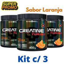 kit 3X Creatina Monohidratada Creatine Turbo Black Skull 300g - Energia - Força - Ganho de Massa Muscular