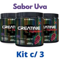 kit 3X Creatina Monohidratada Creatine Turbo Black Skull 300g - Energia - Força - Ganho de Massa Muscular
