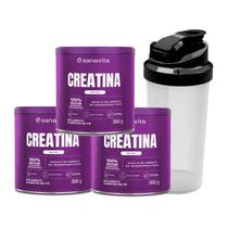 Kit 3x Creatina Sanavita 300g Pura Monohidratada com Coqueteleira e Amostras