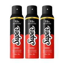 Kit 3x Desodorante Super Energy 72h Aerossol Antitranspirante 150ml
