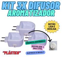 Kit 3x Difusor Aromatizador Plástico Elétrico com Botão Liga e Desliga Tipo Via Aroma