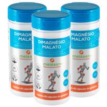 Kit 3x Dimagnésio Malato Magnésio Meissen 100% Puro Concentrado Suplemento Alimentar 60 Cápsulas 125mg