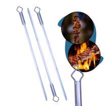 Kit 3x Espetos Chato Assar Aço Inox Inteiro Tradicional Suporte Inteiriço Grill Carne Costela Frango