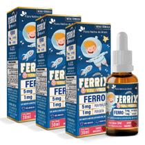 Kit 3x Ferrix Kids (Ferro 5mg Por Porção) 30mL Cada - Ferro Infantil - Sabor Morango - Flora Nativa