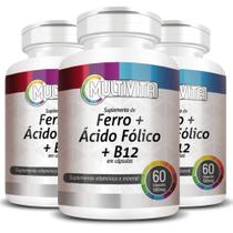 Kit 3X Ferro + Ácido Fólico + B12 60 cápsulas - Multivita