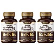 Kit 3x Ferro Ácido Fólico Vitamina B12 60 Capsulas 350mg Melfort