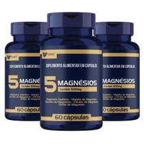 Kit 3x Frascos Magnésio 5 Fontes Quelato, Malato, Taurato, Citrato, Óxido, 60 Cápsulas 500mg Muwiz
