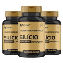 Kit 3x Frascos Silício Orgânico Muwiz 490MG 60 Cápsulas Fortalecimento, Crescimento e Firmeza do Cabelo, Pele e Unhas Kit 3x Frascos Silício Orgânico Muwiz 490MG 60 Cápsulas Fortalecimento, Crescimento e Firmeza do Cabelo, Pele e Unhas