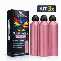 Kit 3x Garrafa de Alumínio Rose com Tampa Bola para Sublimação 600ml