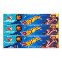 Kit 3x Gel Dental Marvel HotWheels Sabor Morango - Condor
